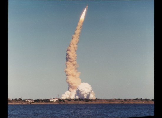 Photo:  Challenger launch, as seen from the Kennedy Space Center on January 28, 1986